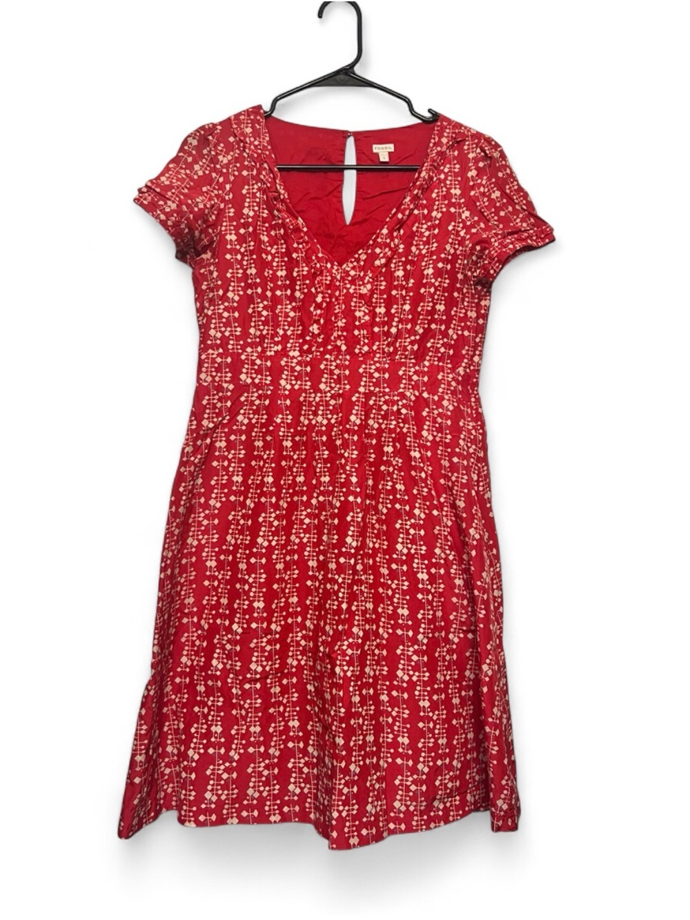 Fossil Red Floral V-Neck Short Sleeve Dress